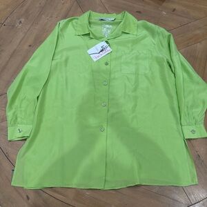 Diane Von Furstenberg Lime Silk Shirt Large NWT The Color Authority